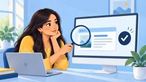 SEO specialist checking whether a webpage is indexed in search results