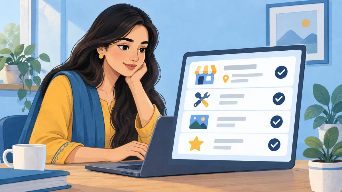 Business owner checking profile details, services, photos and customer reviews.